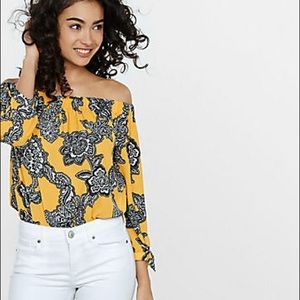 Bardot Style Yellow Flower Print Shirt